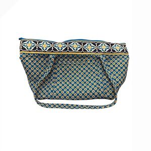Vera Bradley Marrakesh Quilted Cotton Tote Bag Blue Yellow Floral Zipper Large